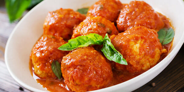 Chicken Balls with Tomato Sauce and Cheese